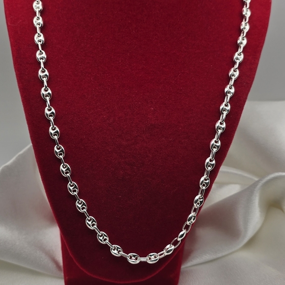 Luxury Italian Mariner Puff Link Sterling Silver Chain Necklace